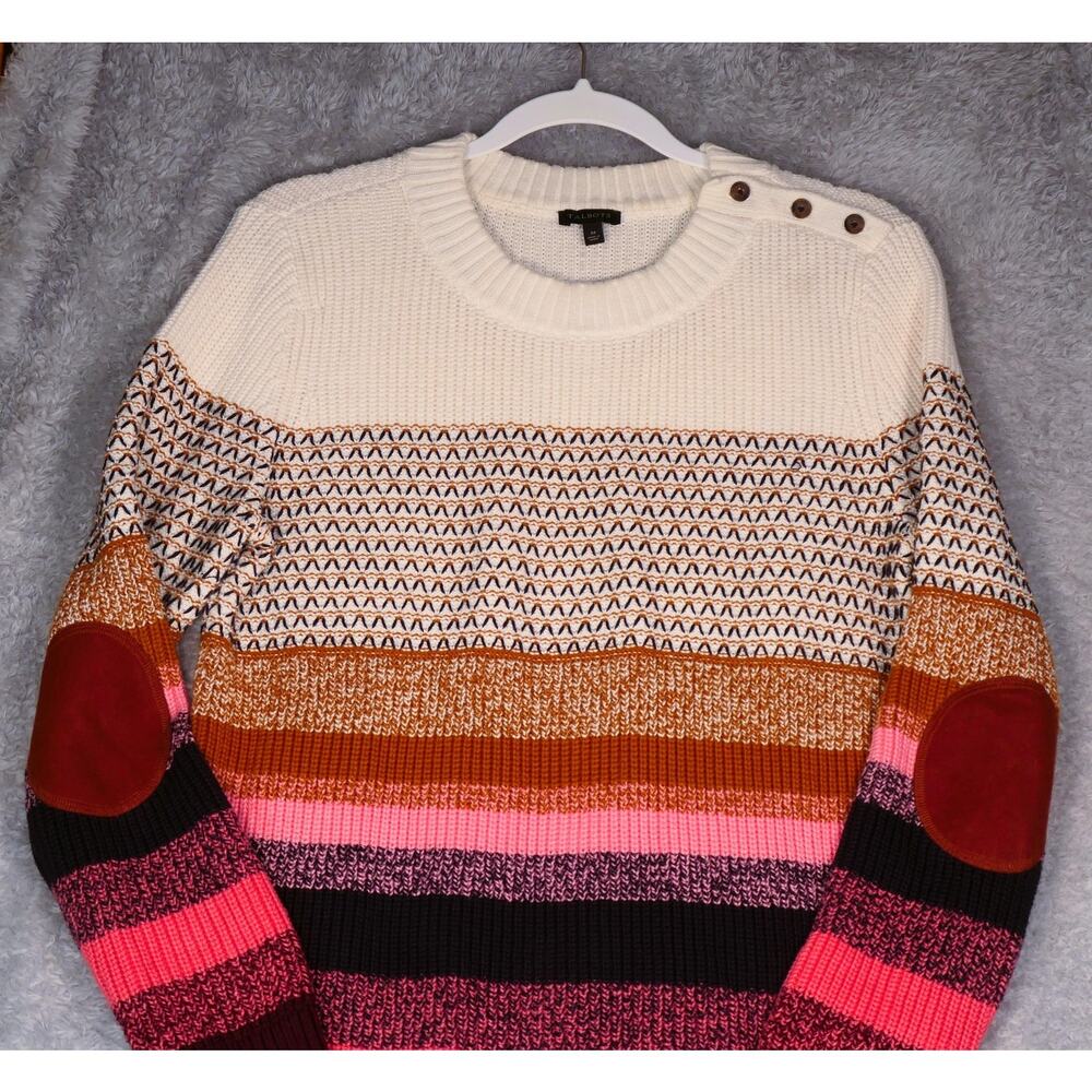 Talbots Tunic Sweater Womens Medium Multi Elbow Patch Wool Blend Academia Boho - Picture 5 of 11